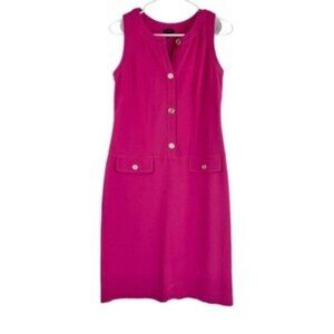Talbots Hot Pink Sheath Sleeveless Dress with Gold Buttons Drop Waist Fuschia
